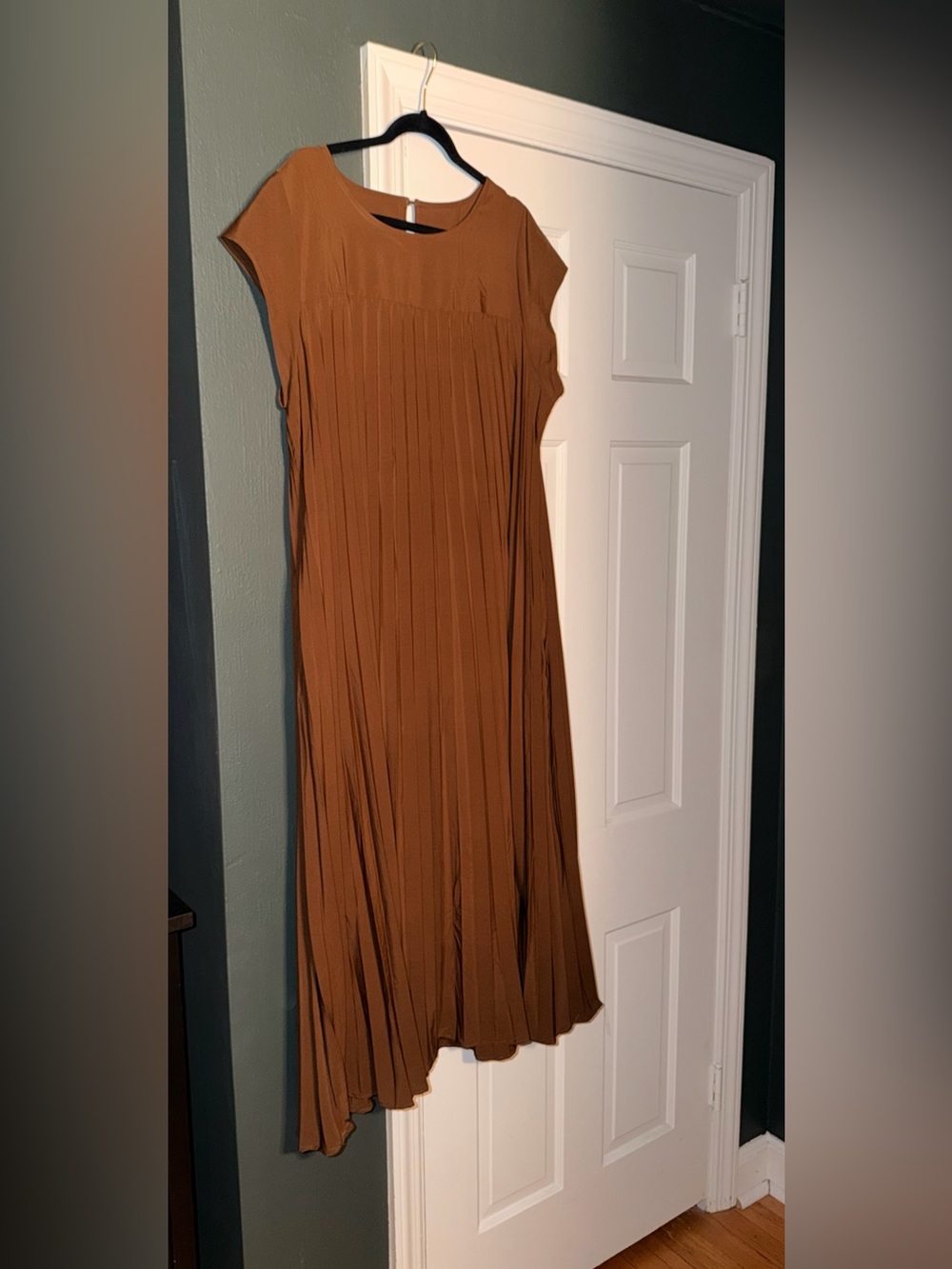 Amazon Women's Pleated Maxi Dress in Rust Brown